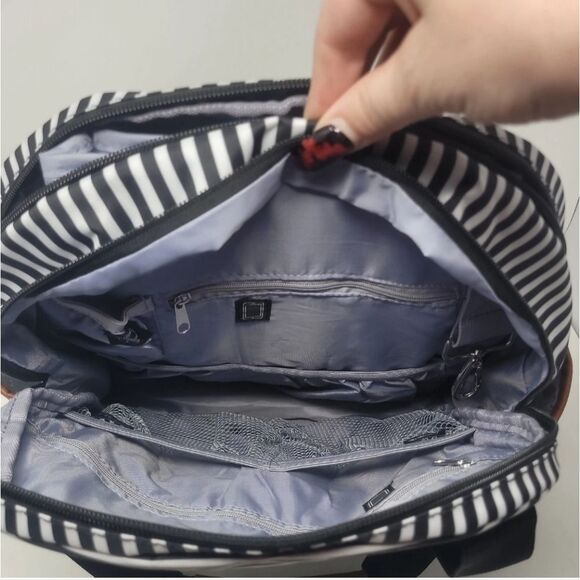 iPack baby bowling diaper bag backpack black white striped faux vegan leather - Picture 4 of 8